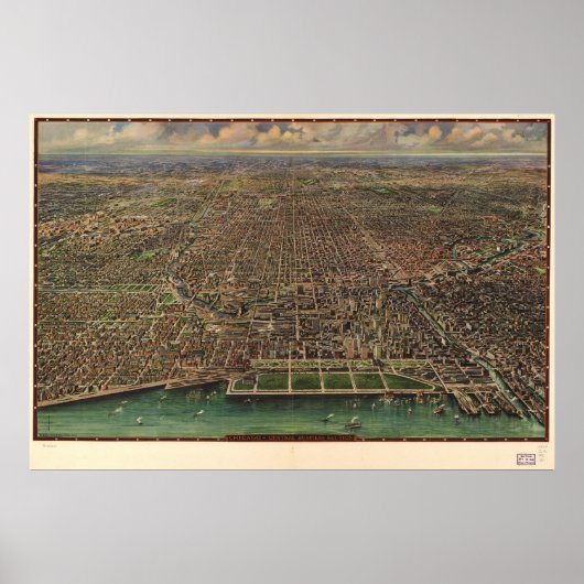 Chicago Illinois 1916 Antiek Panoramic Map Poster (Voorkant)