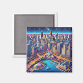 Chicago Illinois 3 Souvenir Koelkastmagneet Magneet (Voorkant / Achterkant)