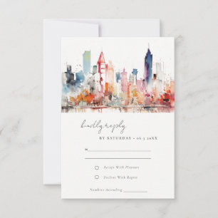 Chicago Illinois Aquarel Landschap Bruiloft RSVP Kaartje