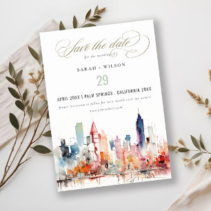 Chicago Illinois Aquarel Landschap Bruiloft Save The Date