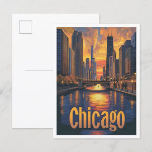 Chicago Illinois Art Vintage Travel Illustratie Briefkaart