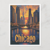 Chicago Illinois Art Vintage Travel Illustratie Briefkaart (Voorkant)