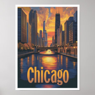 Chicago Illinois Art Vintage Travel Illustratie Poster