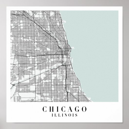 Chicago Illinois Blue Water Street Map Poster (Voorkant)
