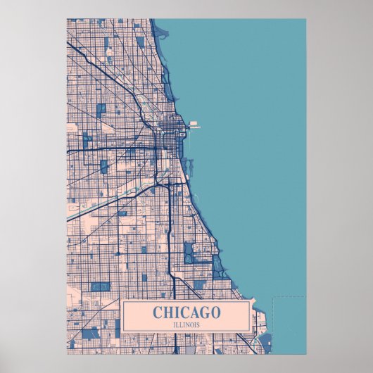 Chicago - Illinois Breezy City Map Poster (Voorkant)