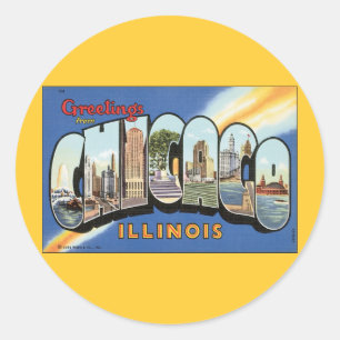 Chicago Illinois  Briefkaart Ronde Sticker