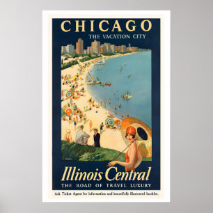 Chicago Illinois Central Vintage Reisposter Poster