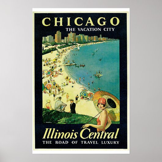 Chicago - Illinois Central Vintage Travel Poster (Voorkant)