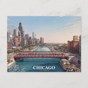 Chicago Illinois Chicago River Skyline Souvenir Briefkaart