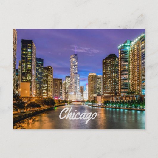 Chicago Illinois City bij nacht Briefkaart (Voorkant)