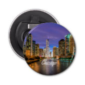 Chicago Illinois City bij nacht Button Flesopener (Voorkant)