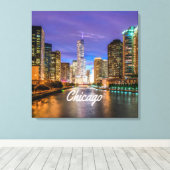 Chicago Illinois City bij nacht Canvas Afdruk (Insitu (Houten vloer))