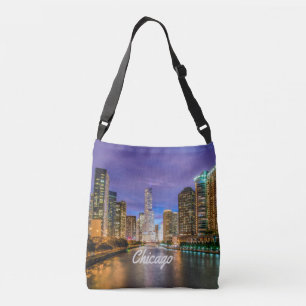 Chicago Illinois City bij nacht Crossbody Tas