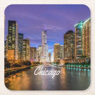 Chicago Illinois City bij nacht Kartonnen Onderzetters