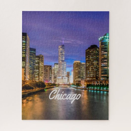 Chicago Illinois City bij nacht Legpuzzel (Verticaal)