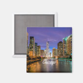 Chicago Illinois City bij nacht Magneet (Voorkant / Achterkant)