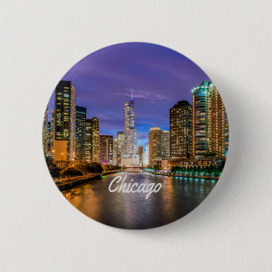 Chicago Illinois City bij nacht Ronde Button 5,7 Cm