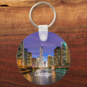 Chicago Illinois City bij nacht Sleutelhanger (Voorkant)