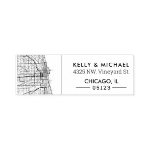 Chicago, Illinois City Map   Aangepast adres Zelfinktende Stempel