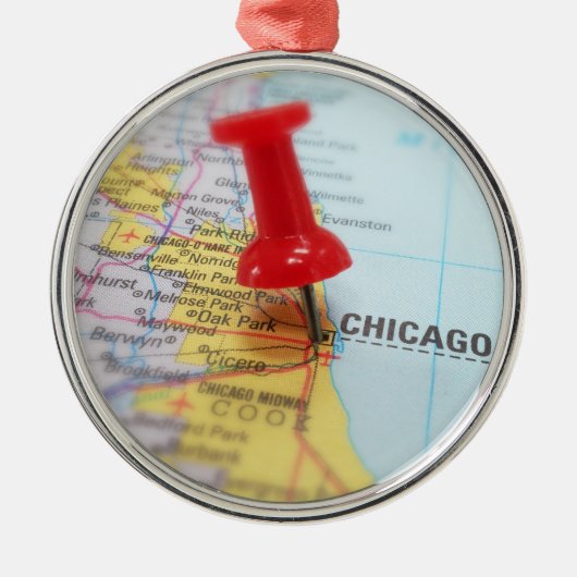 Chicago Illinois City Map Pin Metalen Ornament (Voorkant)