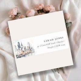 Chicago, Illinois City Scape Waterverf Adres Etiket