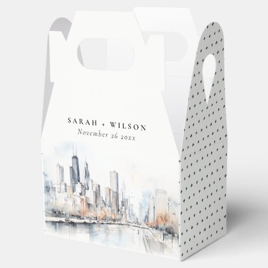 Chicago, Illinois City Scape Waterverf bruiloft Bedankdoosjes (Geopend)