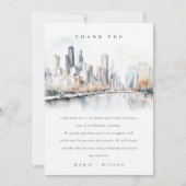 Chicago, Illinois City Scape Waterverf bruiloft Bedankkaart (Voorkant)