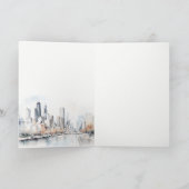 Chicago, Illinois City Scape Waterverf bruiloft Bedankkaart (Binnen)