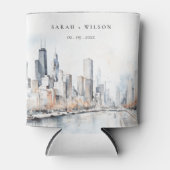 Chicago, Illinois City Scape Waterverf bruiloft Blikjeskoeler (Voorkant)