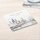 Chicago, Illinois City Scape Waterverf bruiloft Kartonnen Onderzetters (Schuin)