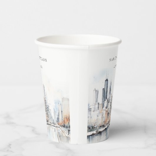 Chicago, Illinois City Scape Waterverf bruiloft Papieren Bekers (Rechts)