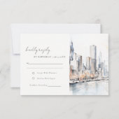 Chicago Illinois City Scape Waterverf bruiloft RSVP Kaartje (Voorkant)