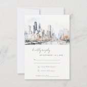 Chicago Illinois City Scape Waterverf bruiloft RSVP Kaartje (Voorkant)