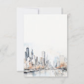 Chicago Illinois City Scape Waterverf bruiloft RSVP Kaartje (Achterkant)