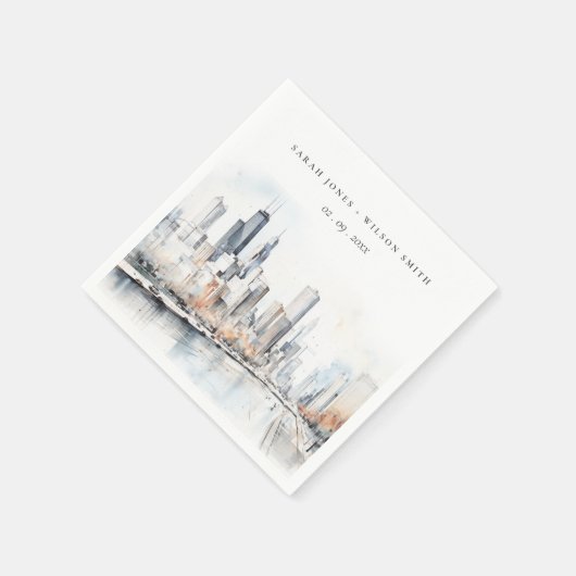 Chicago, Illinois City Scape Waterverf bruiloft Servet (Hoek)