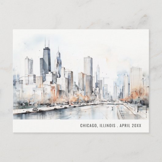 Chicago Illinois City Scape Waterverf Reizen Briefkaart (Voorkant)