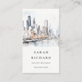 Chicago, Illinois City Scape Waterverf Reizen Visitekaartje