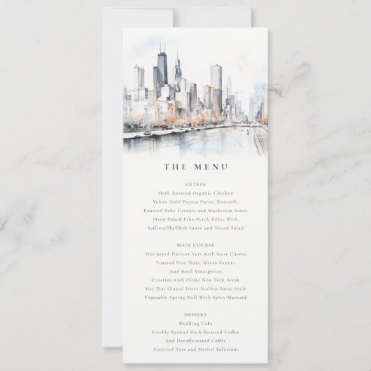 Chicago, Illinois City Scape Wedding Menu Kaart (Voorkant)