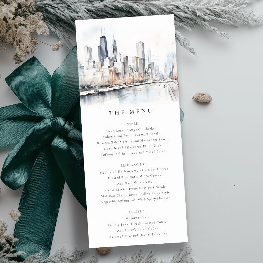 Chicago, Illinois City Scape Wedding Menu Kaart