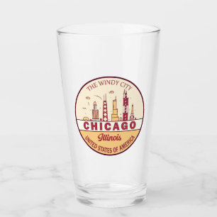 Chicago Illinois City Skyline Emblem Glas