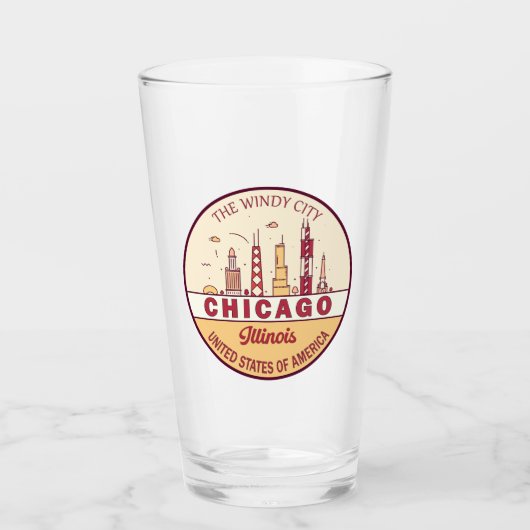 Chicago Illinois City Skyline Emblem Glas (Voorkant)
