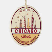Chicago Illinois City Skyline Emblem Keramisch Ornament (Rechts)