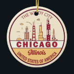 Chicago Illinois City Skyline Emblem Keramisch Ornament<br><div class="desc">Het minimalistische,  kleurrijke kunstontwerp van Chicago met monumenten en landmerken van de stad in Illinois.</div>