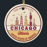 Chicago Illinois City Skyline Emblem Keramisch Ornament<br><div class="desc">Het minimalistische,  kleurrijke kunstontwerp van Chicago met monumenten en landmerken van de stad in Illinois.</div>