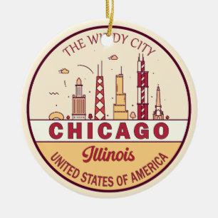 Chicago Illinois City Skyline Emblem Keramisch Ornament