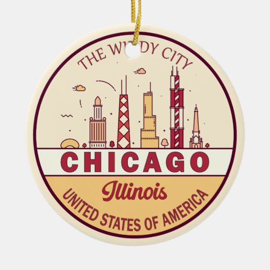 Chicago Illinois City Skyline Emblem Keramisch Ornament (Voorkant)