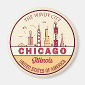 Chicago Illinois City Skyline Emblem Magneet (Voorkant)
