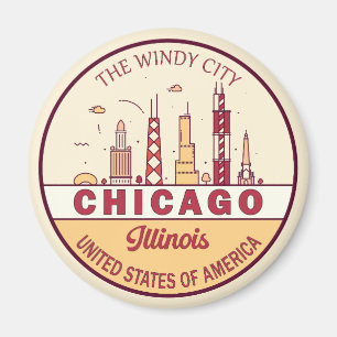 Chicago Illinois City Skyline Emblem Magneet