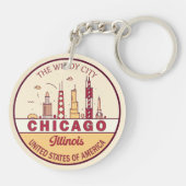 Chicago Illinois City Skyline Emblem Sleutelhanger (Achterkant)