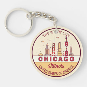 Chicago Illinois City Skyline Emblem Sleutelhanger